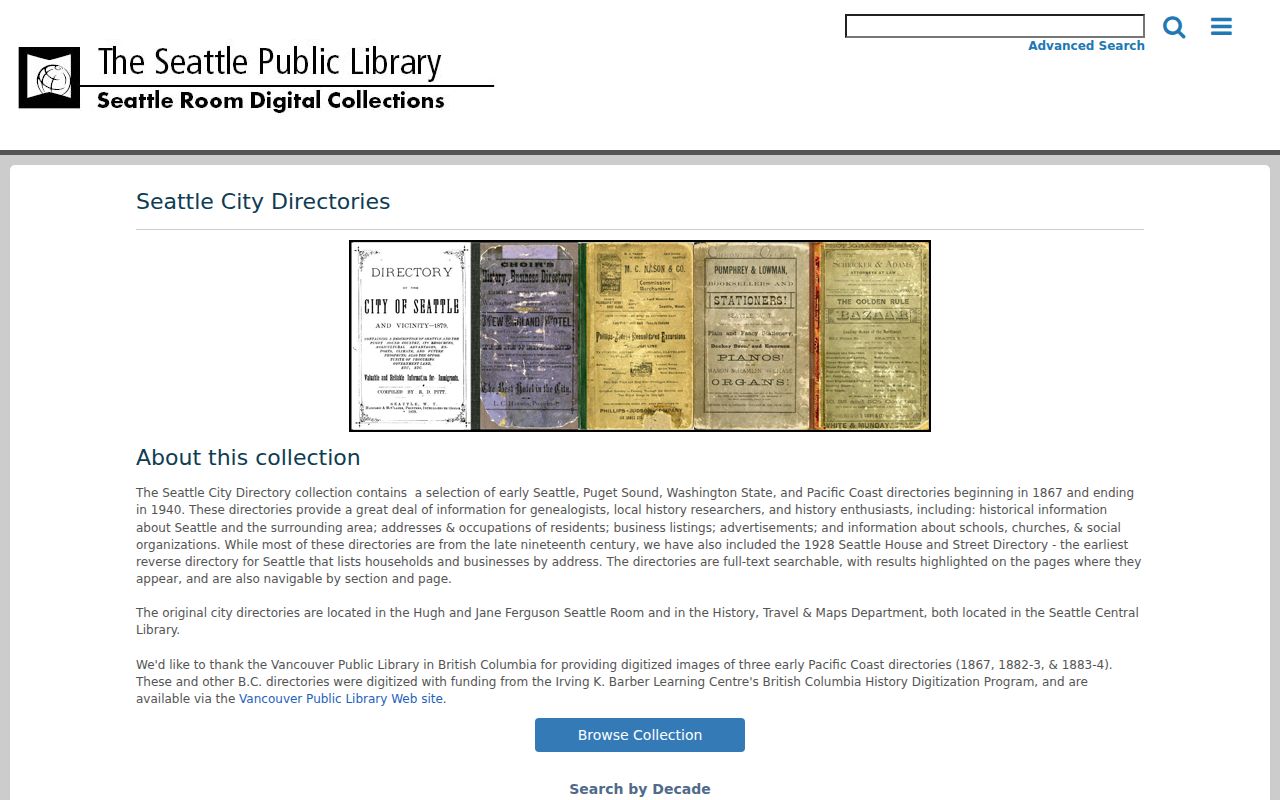 Seattle Public Library digital city directory collection used for regional Maple Valley research