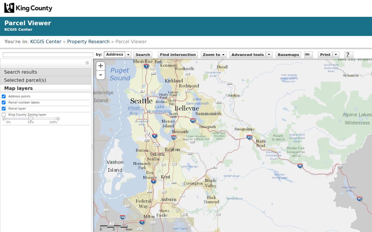 King County Parcel Viewer used to inspect parcels around a Maple Valley address